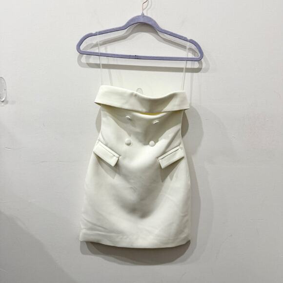 Meshki Abbie Strapless Suiting Double-Breasted Mini Dress Cream Womens Size XS/S - Picture 3 of 6